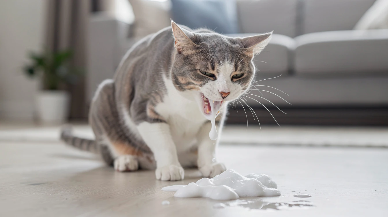 chat vomit vers blanc